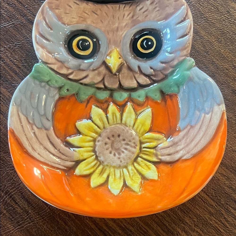 Johanna Parker Harvest Critter Pilgrim Owl Spoon Rest Plate - Picture 5 of 5